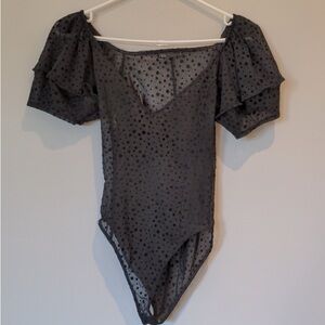 Zara Black Polka Dot Sheer Short Sleeve Bodysuit Size Small PTP 14.5"